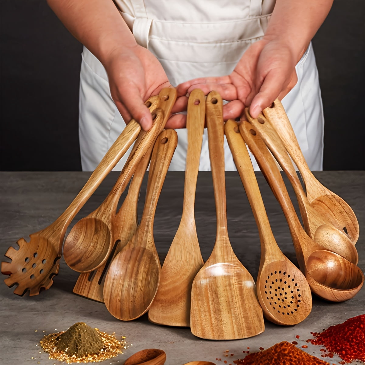 10PCS Wooden Spoons Kitchen Utensils Set - Cooking Utensils for Kitchen, Practical Father's Day Gift - Walmart.com