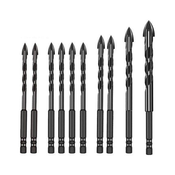10PCS YG8 Carbide Four-edged Crossdrill Bit Set Marble Ceramic Tile Wall Brick Holes Drilling Accessory Wet-and-dry Dual Use Hole Punching Tool