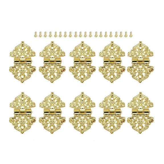 10PCS Zinc Alloy Decorative Hinges for Wooden Box Jewelry Cabinet Wine Chest Antique Style Green Bronze Gold 53x28mm with Screws