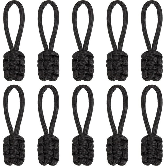 10PCS Zipper Pulls Replacement Universal Nylon Zipper Repair Kit Zipper Slider Pull Tab Zipper Fixer Metal Zipper Head Hand Woven Pull Rope Zipper Handle Cord Pull Tab for Bags Black Black