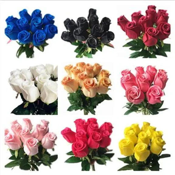 10PCS one Real Touch Rose Flower Simulated Fake Latex Roses 43cm Long 12 Colors for Wedding Party Artificial Decorative Flowers