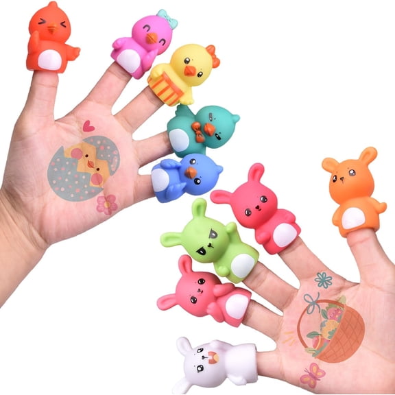 Fun Little Toys 10PCS Easter Party Favors for Kids with Bunny Chick Finger Puppets Assorted Fillers,  Easter Basket Stuffers for Toddlers Kids Gifts