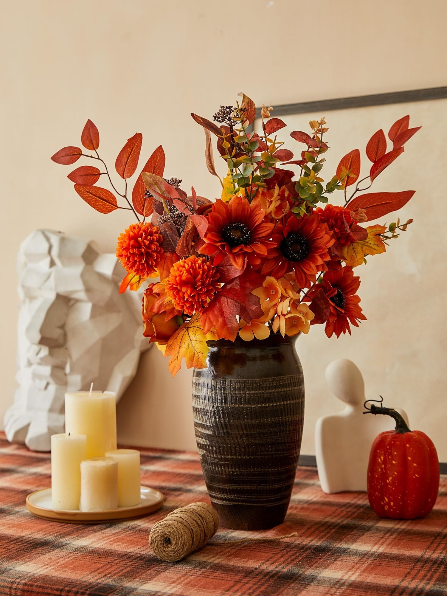 10PCs Fall Flowers for Thanksgiving, Fake Flowers Bouquets for Table ...