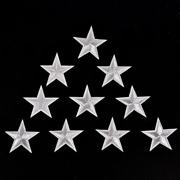 10PCs Silver Stars Embroidered Badges Iron On Patches Motif Applique Stickers AL