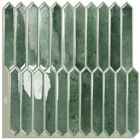 DEWOO Green Tile Peel and Stick Backsplash, 10 Sheets Self-Adhesive Wall Tiles Stick on Back Splash for Kitchen, Bathroom, Fireplace,RV(12"×12",Green Marble)