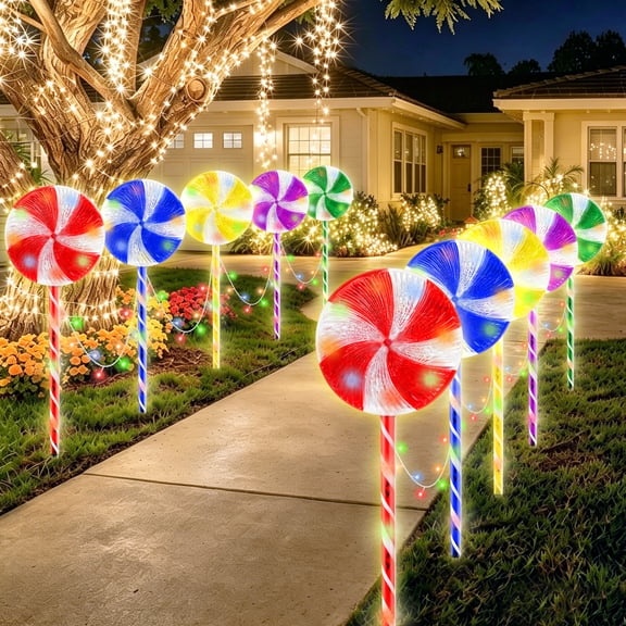10PK 18inch 174LED 8 Modes Christmas Lollipop Pathway Light Outdoor Light Up Colorful Christmas Decorations Flashing Lighted Christmas Candy Lights