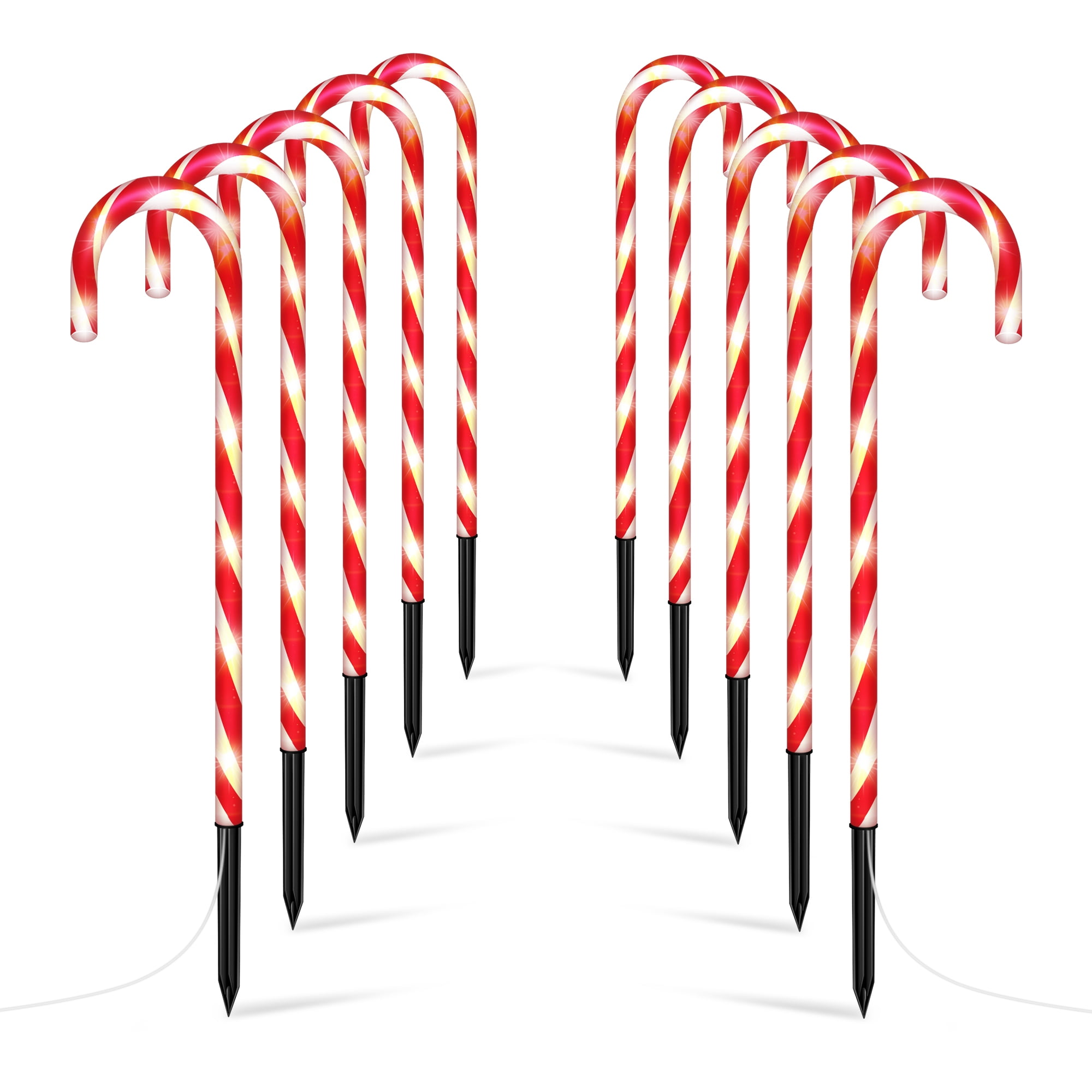 30inch 10PK 120 LED 8 Modes Large Christmas Candy Cane Pathway Lights