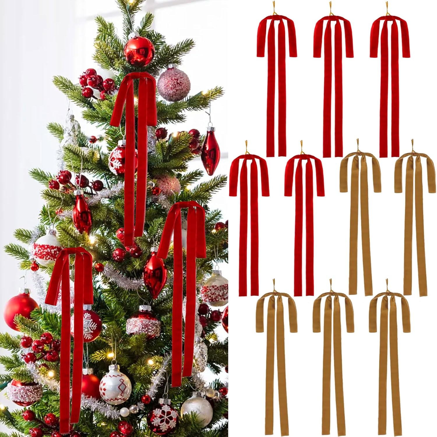 10PK Burgundy Christmas Bows Long Velvet Bow Ornaments for Vintage ...