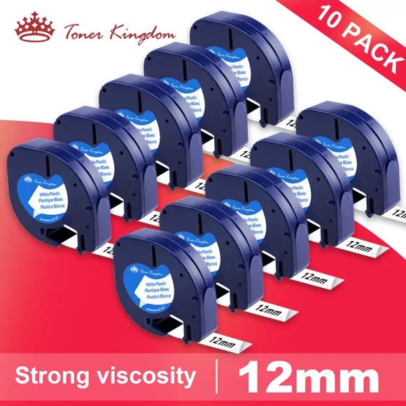 Asset Tag Printer 10-Pack Label Tape Refills For Dymo LetraTag – 1/2 X 13ft Black On White, Compatible With LT-100H, LT-110T, QX50 Dymo Letra Tag Label Maker