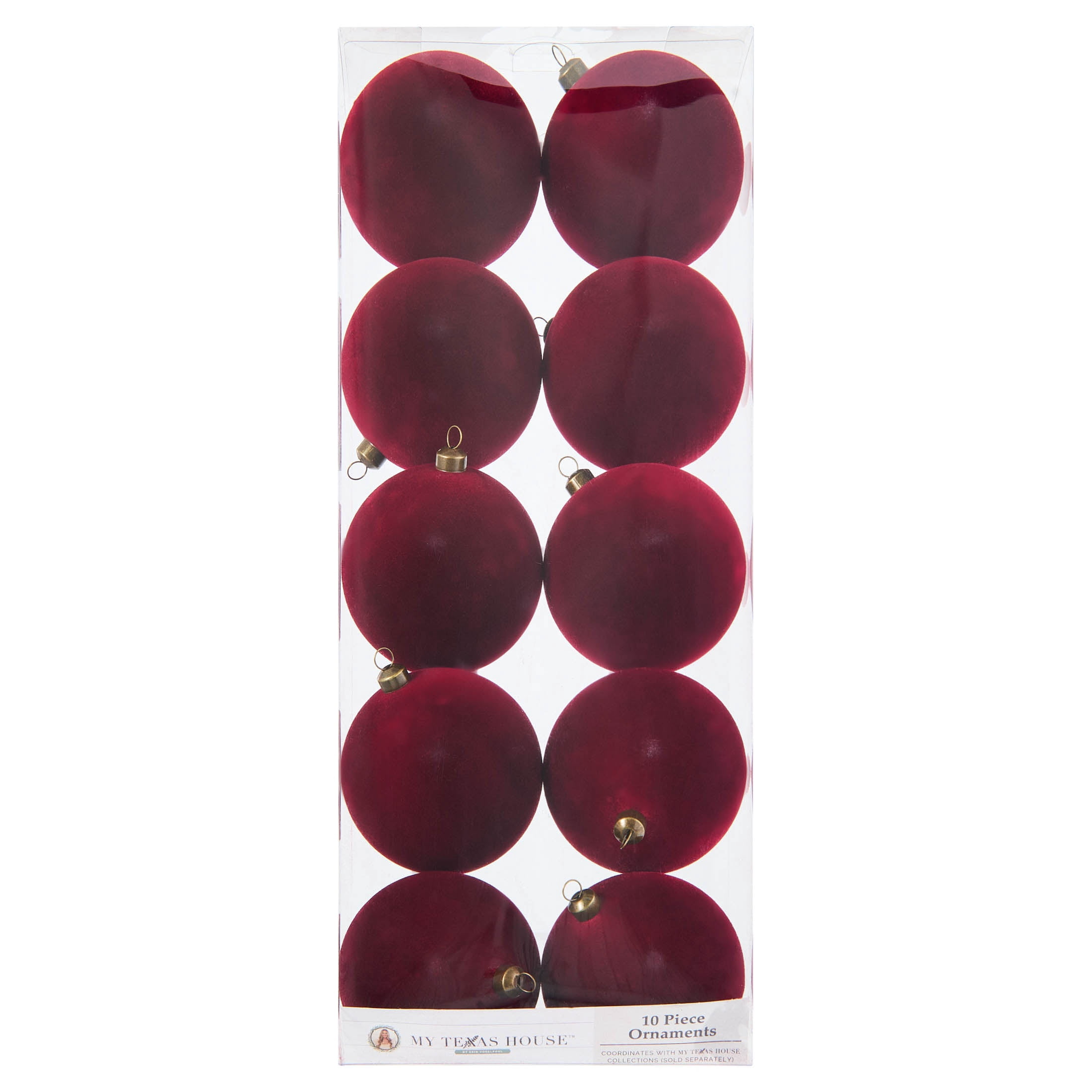My Texas House 10-Count Red Velvet-Feel Ball Christmas Ornaments, 4.5"