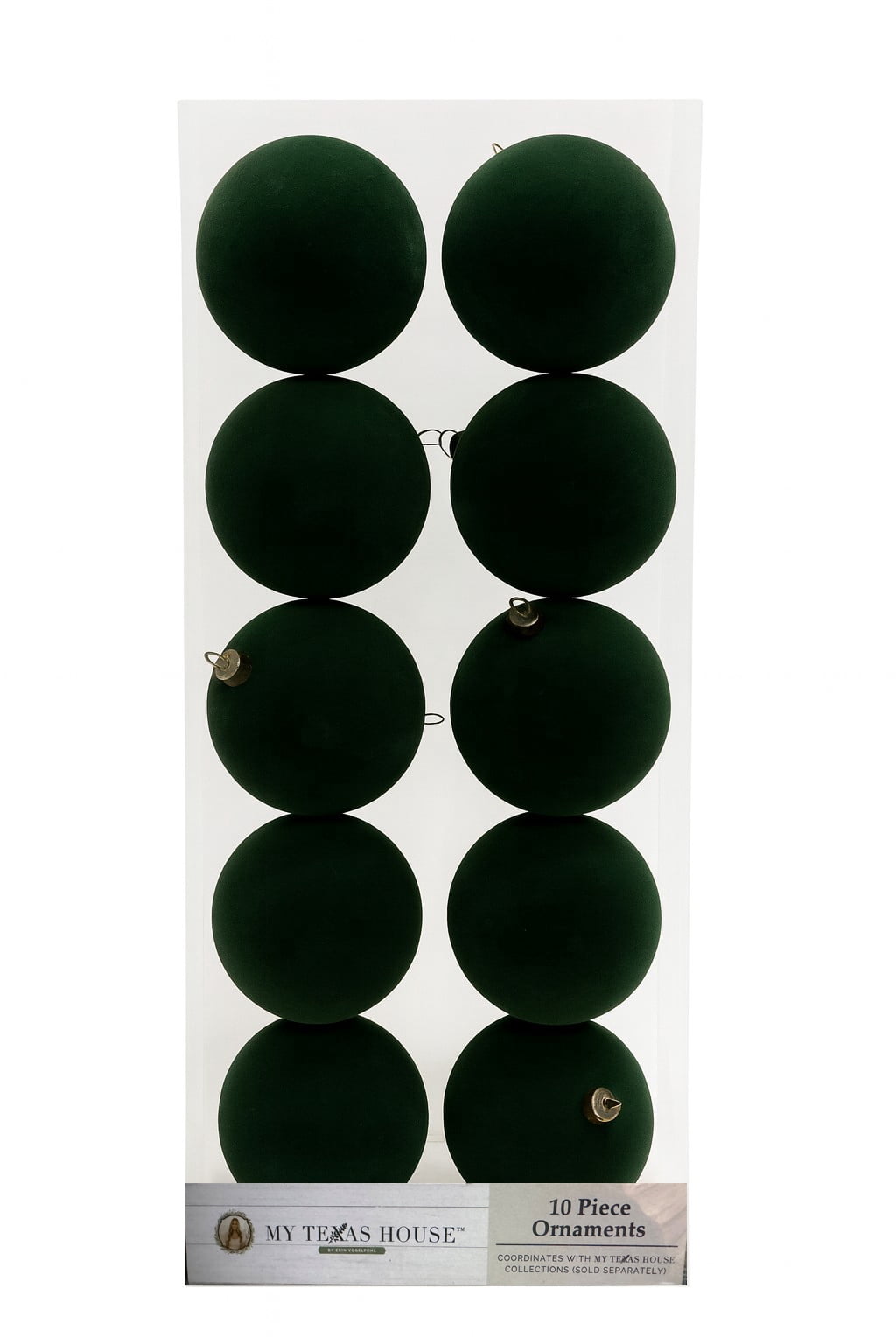 10 Count Green Flocked Ornaments, 4.3. in, by My Texas House