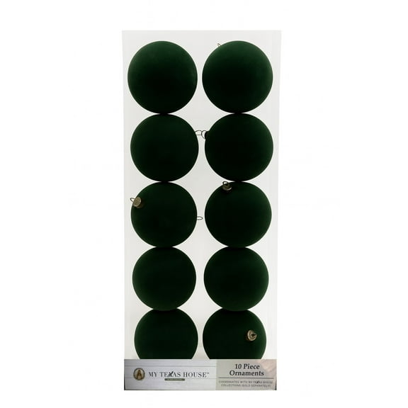 10 Count Green Flocked Ornaments, 4.3. in, by My Texas House