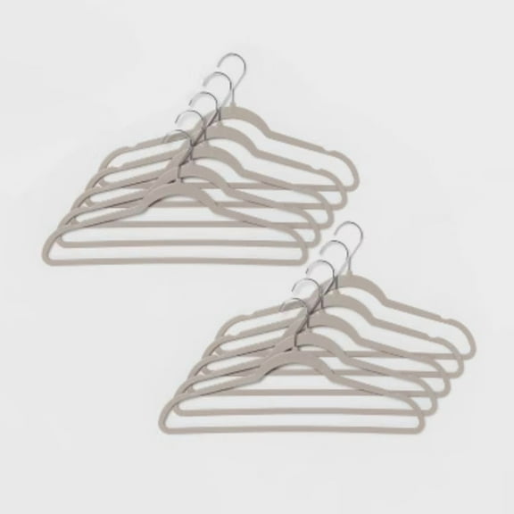10PK Gray Thin Plastic Hangers - 17.5"x9.1"x0.2" Slim Design for Adult Clothes, Ideal for Household Closet Organization