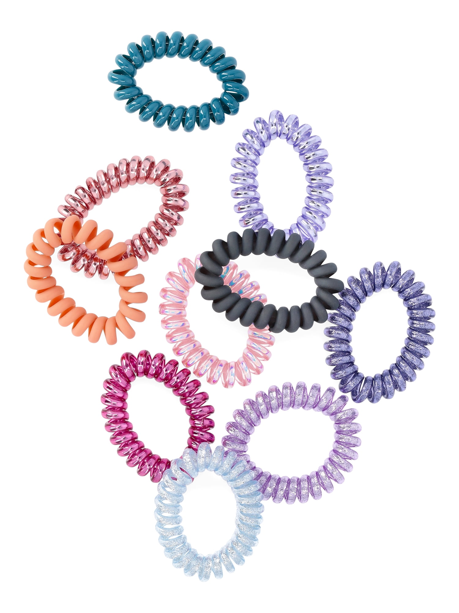 Wonder Nation Girls’ Coil Ponytail Holder Set, 10-Piece, Multicolor