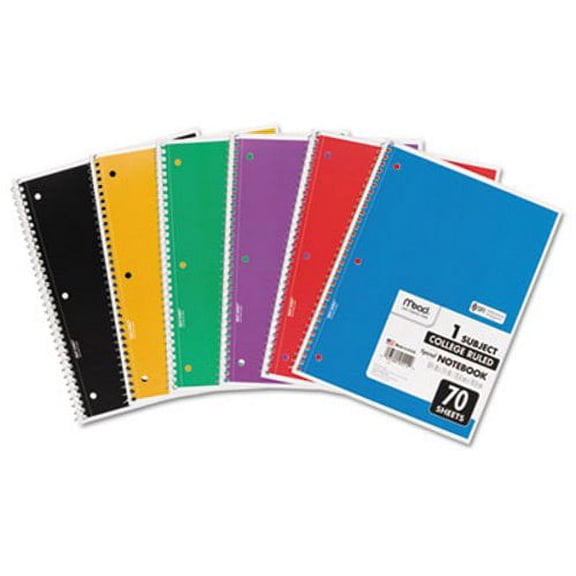 10PK Mead Spiral Notebook, College Rule, 70 Sheets, Assorted, Each