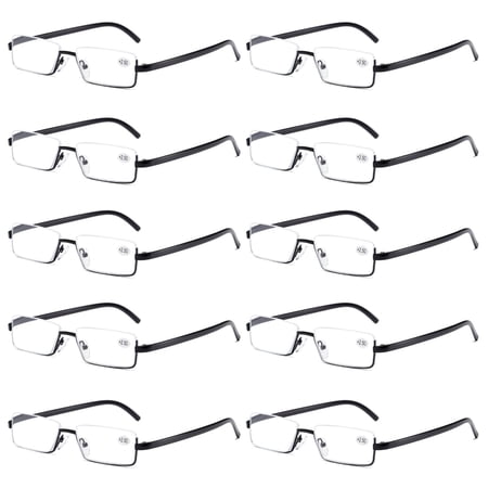 10PK Men Half Metal Frame Reading Glasses Blue Light Readers for Small Head Face