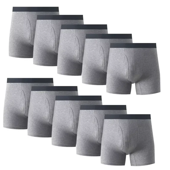 10PK Mens Cotton Boxer Briefs Tagless Comfort Flex Underwear With Opening Fly