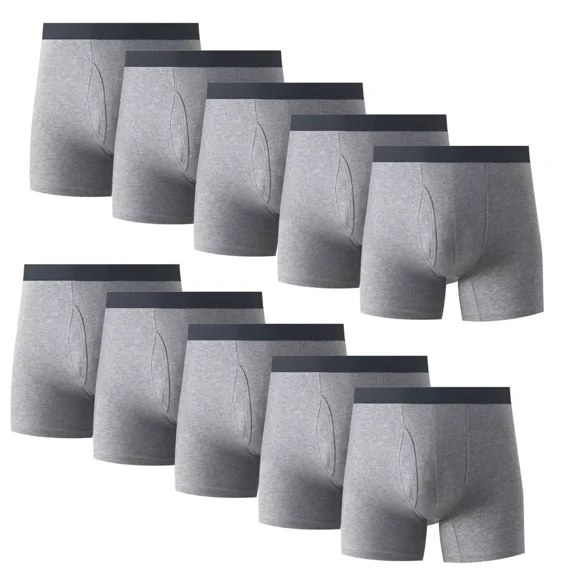 10PK Mens Cotton Boxer Briefs Tagless Comfort Flex Underwear With Opening Fly