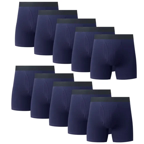 10PK Mens Cotton Boxer Briefs Tagless Comfort Flex Underwear With Opening Fly