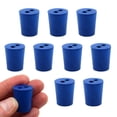 thumbnail image 1 of 10PK Neoprene Stoppers, 2 Holes - Blue - Size: 15mm Bottom, 18mm Top, 24mm Length - Suitable for use with Petroleum, Oils, Inorganic Acids and Bases - Eisco Labs, 1 of 1