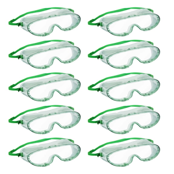 10PK Safety Goggles - Vented, Anti-Fog, UV Protection - Flexible Vinyl Frame, Pliable Nose Bridge - Adjustable Fit - Fits Over Eyeglasses - Chemical Splashes & Dust Protection - Eisco Labs