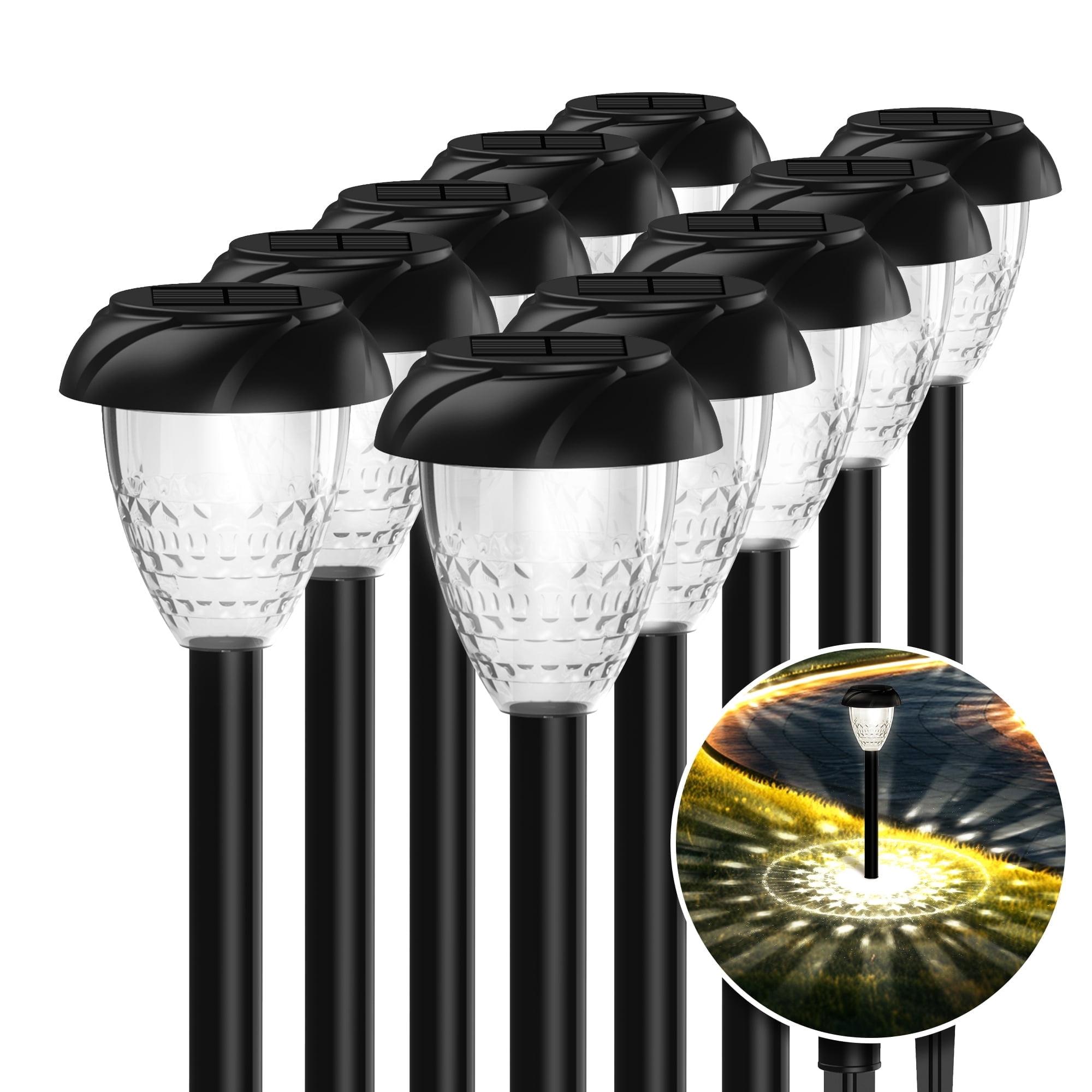 10PK Solar Pathway Lights Outdoor for Yard Garden Lawn Bright Solar Lights Waterproof Auto-on/off Solar Lawn Landscape Lights White Light