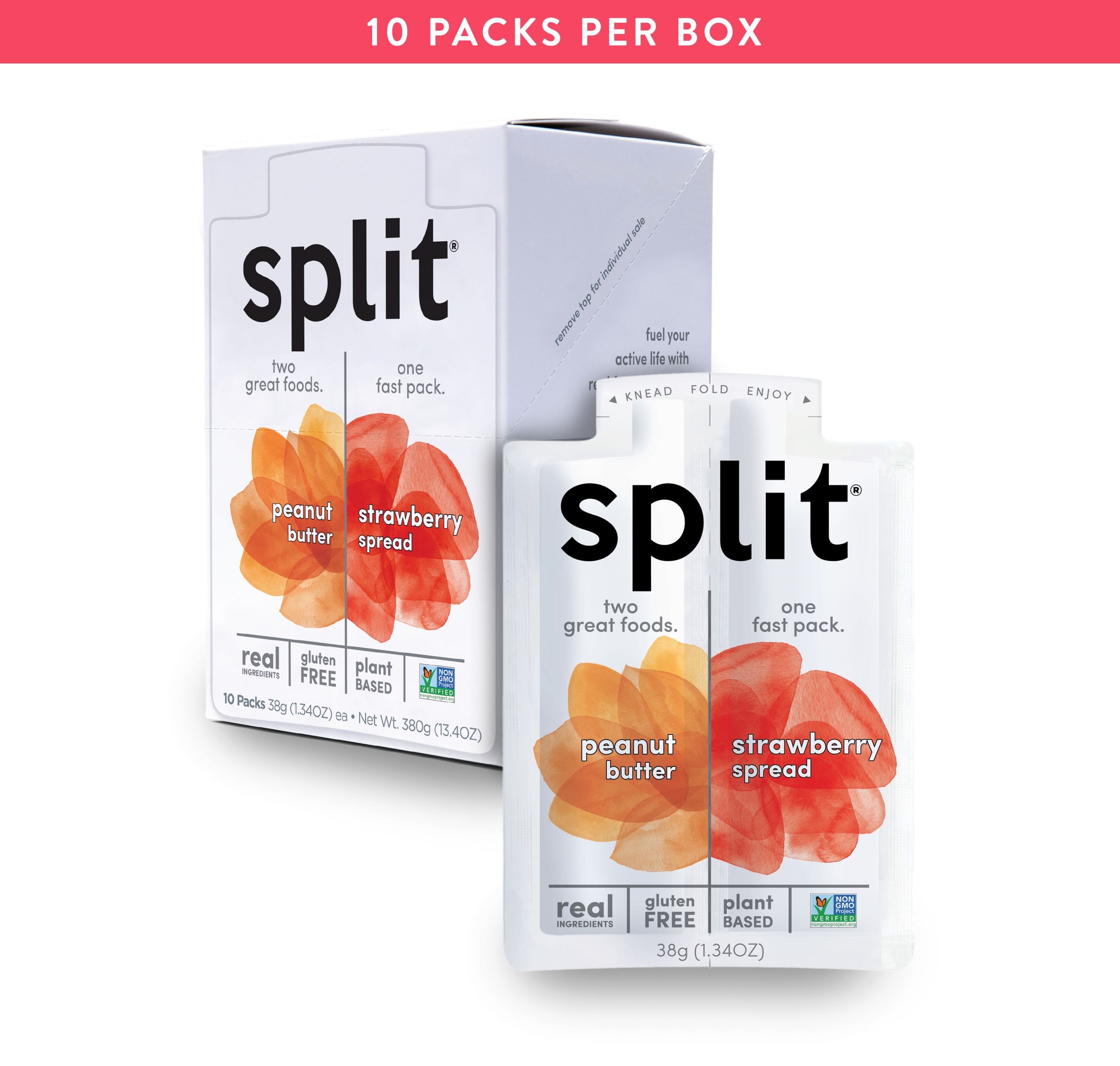 10PK Split Nutrition Peanut Butter and Strawberry Squeeze Pouch, Healthy Snacks, Kids Snack, School Snack, 1.34 oz