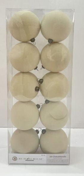 10 Count Tan Flocked Christmas Ornaments, 4.3 in, by My Texas House