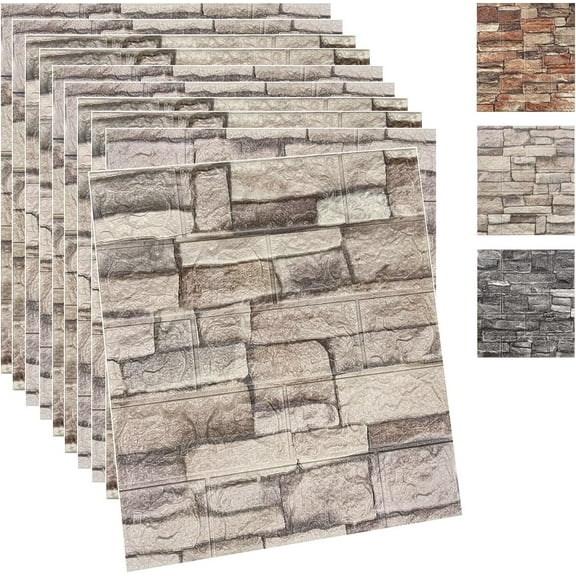 10PSC Wall Panels Peel and Faux Brick Wall Panels Self- Brick Wallpaper Stone Wall Panel