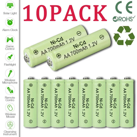10Pack 1.2V Aa Rechargeable Batteries Nicd Battery For Garden Solar Ni-Cd Light