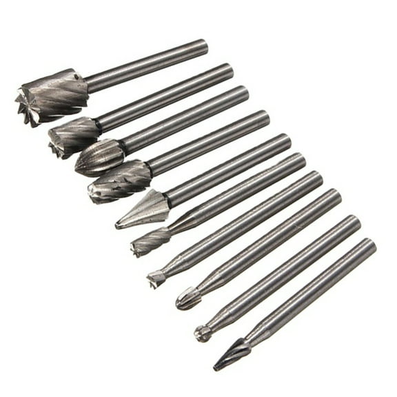 10Pack 1/8in Shank HSS Rotary Burr File Rasp Drill Bits for Wood Stone Carving