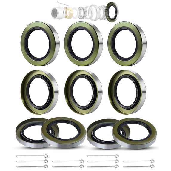 10Pack 2.250" ID x 3.376" OD Double Lip Grease Seal with 10 Cotter Pins for 5200-7000LB Trailer Axles D42, Replace Trailer RV Dexter 01003600 010-036-00 Transcom 22333TB NOK AD3135E1/AD3135E0.