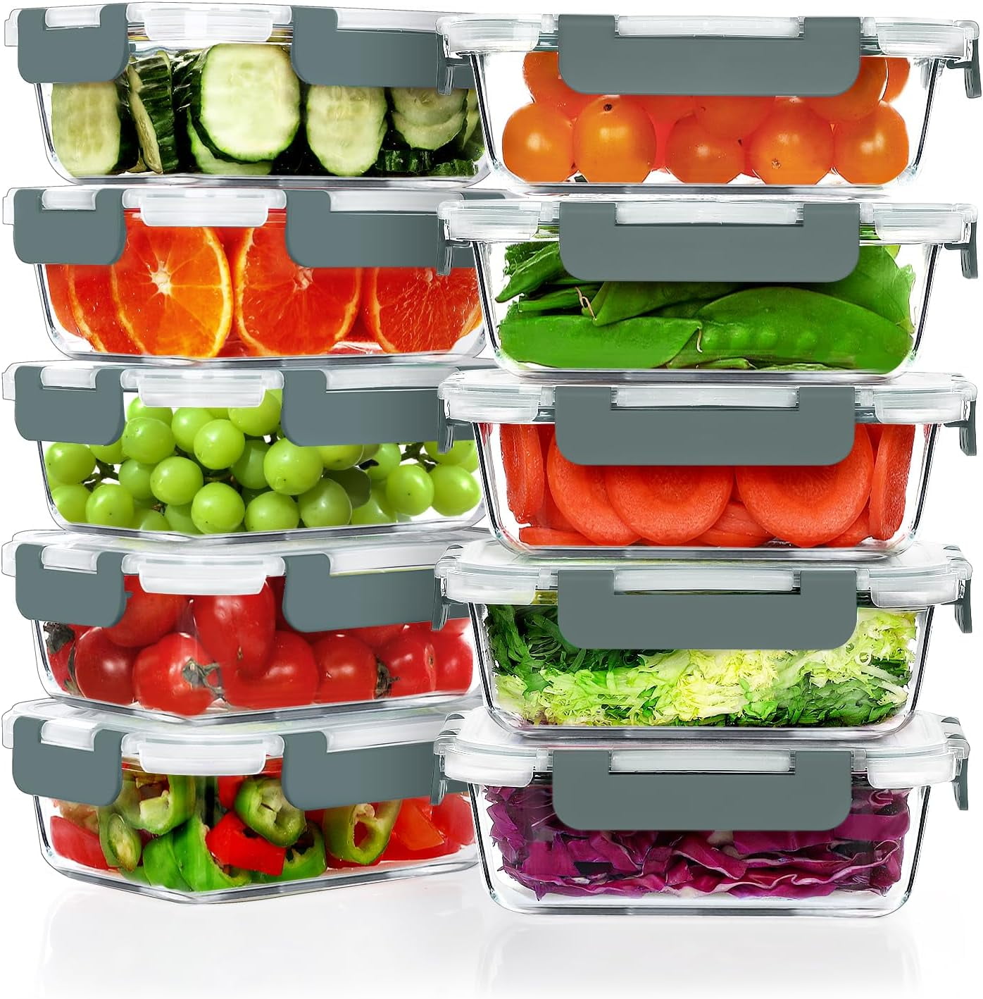 10Pack 22OZ Glass Meal Prep Containers, Airtight Glass Lunch Containers Set, Glass Food Storage Containers with Lids,Exclusive of BPA, for Microwave, Oven, Freezer&Dishwasher Friendly,Green