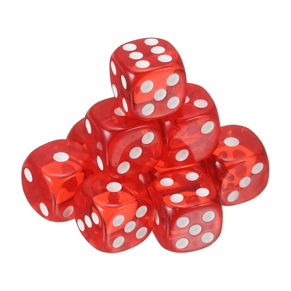10Pack 6 Sided Acrylic Dice, 16mm/0.63" Rounded Corner Translucent Colored D6 Game Dice for Theme Party Fun Table Board Games, Red