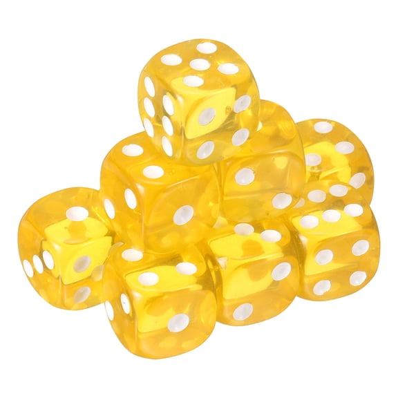 10Pack 6 Sided Acrylic Dice, 18mm/0.71" Rounded Corner Translucent Colored D6 Game Dice for Theme Party Fun Table Board Games, Yellow