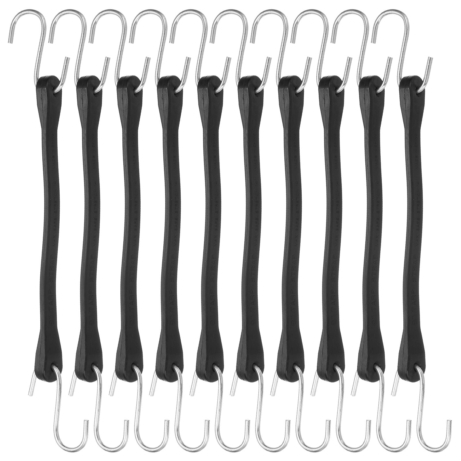 10Pack 9" Bungee Cords with Hooks for Securing Tarps Cargo Trucks Canvases, Black