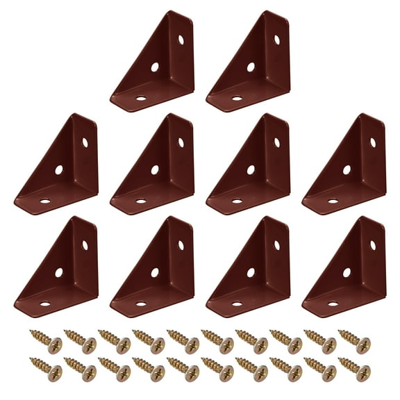 10Pack Angle Corner Brackets 38mm x 38mm, Cold Rolled Steel Braces Joining Support with Screws (Brown)