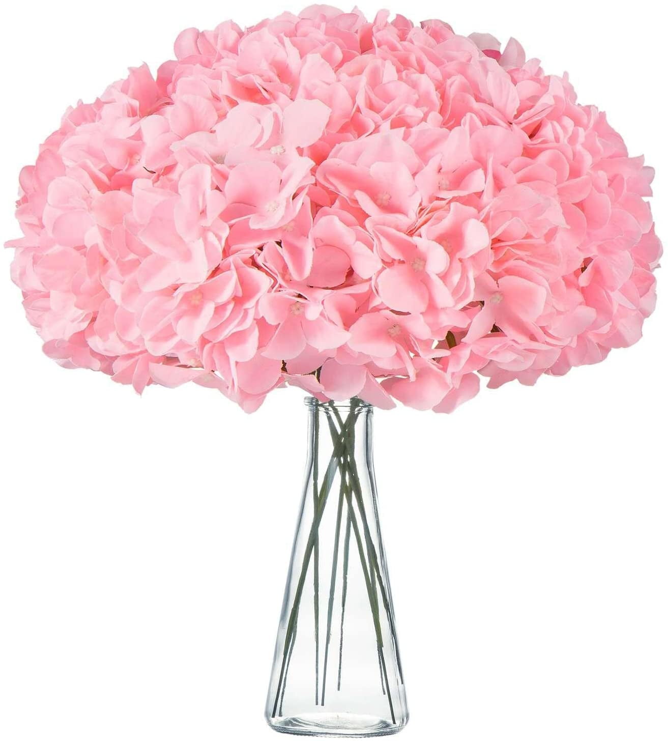 Blush Pink Silk Hydrangea Flowers with Stems, Set of 10