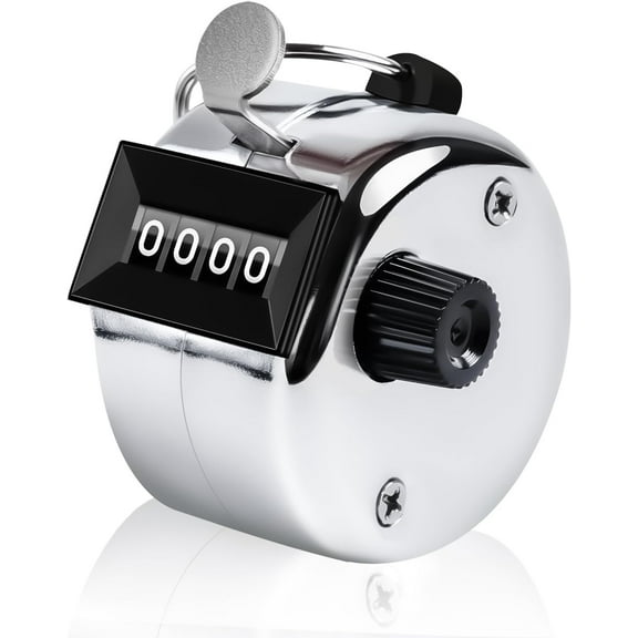 Clicker Counter, Metal Hand Tally Counter Clicker with 4 Digit Display, Pitch Counter for Golf Stroke, Baseball, Coaching, Knitting, Lap, Row Sport, Silver