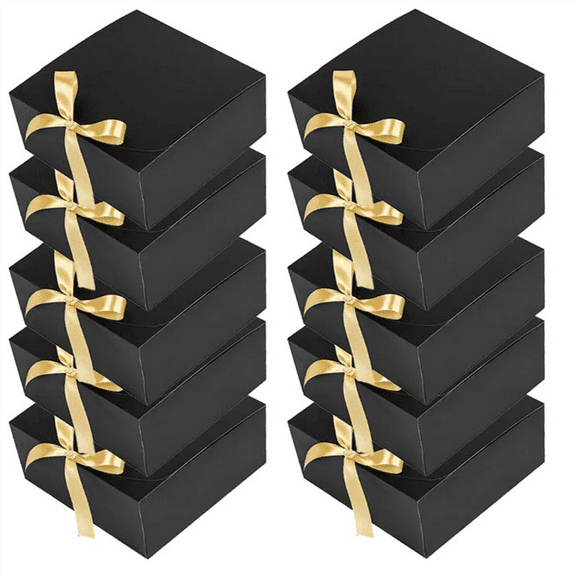 10Pack Black Gift Boxes with Lids, 8X8X4 Inch Groomsmen Proposal Box, Luxury Box Ribbon for Wedding