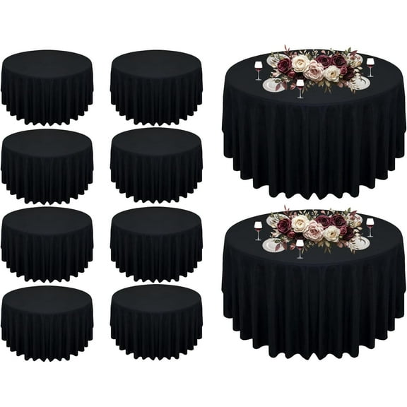 10Pack Black Round Tablecloth 90 inch Black Table Cloth, Washable Round Table Cloth Polyester Table Cover for Dining Wedding Banquet Party