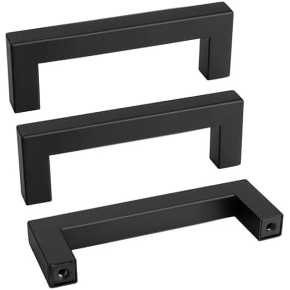 10Pack Black Square Bar Cabinet Pull Drawer Handle Stainless Steel Modern Hardware for Kitchen and Bathroom Cabinets Cupboard,Center to Center 3-1/2in (90mm) Square Bar Cabinet Pull