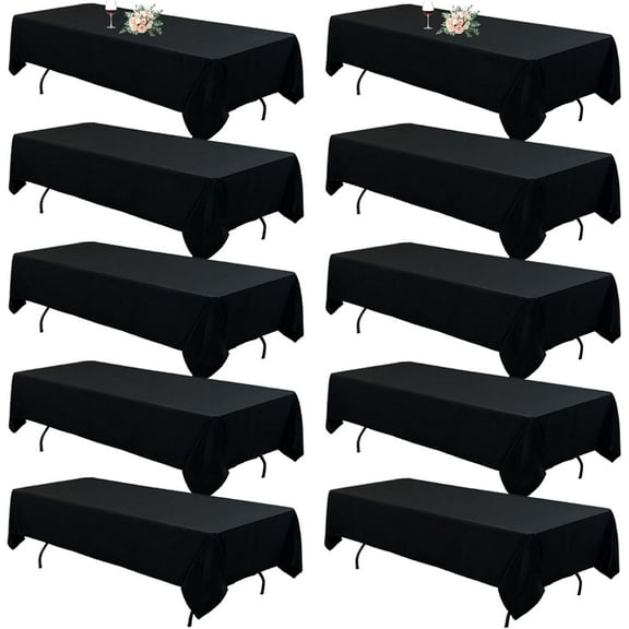 10Pack Black Table Cloths for 8 Foot Rectangle Tables 60 x 126 Inch, 8FT Black Tablecloth Rectangle Bulk Linen Polyester Fabric Washable Cloth Cover for Wedding Reception Banquet Birthday Party