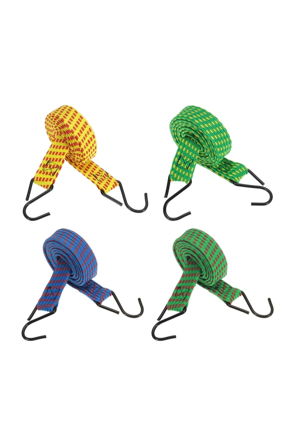 10Pack Bungee Cords, 59.06" Length Bungee Cords with Hooks 0.98" Width Adjustable Flat Elastic Rubber Bungee Straps for Luggage, Roof Racks, Tarpaulin, Moving Cargo, Camps, Tarps