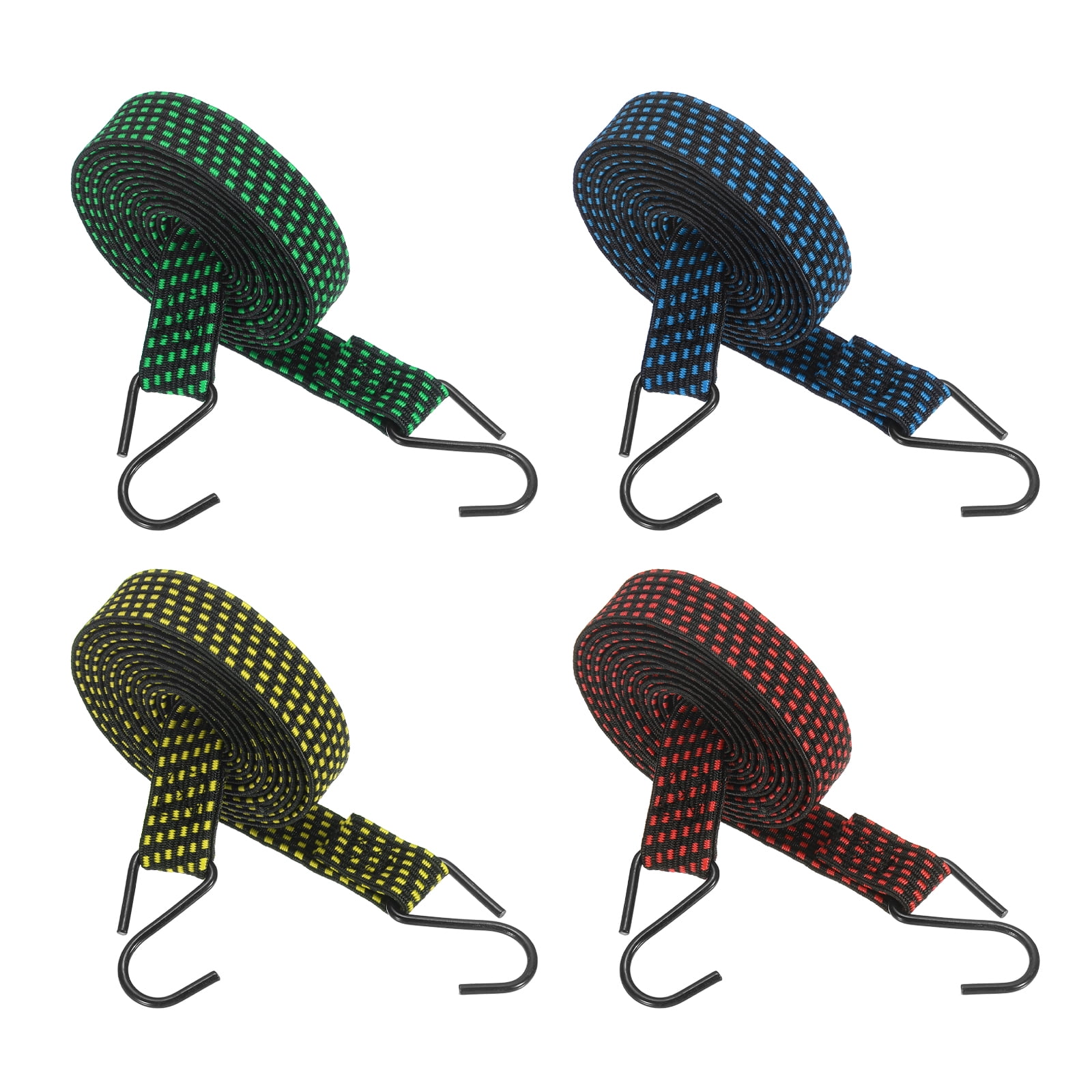 10Pack Bungee Cords, 98.43" Length Bungee Cords with Hooks 0.98" Width Adjustable Flat Elastic Rubber Bungee Straps for Luggage, Roof Racks, Tarpaulin, Moving Cargo, Camps, Tarps