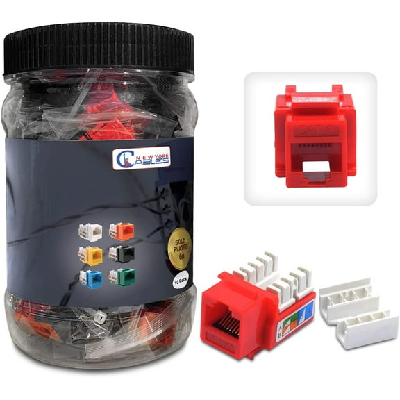 10Pack Cat6 Keystone Jack RJ45 UTP 110 Punch Down 90 Degree Network Connectors Red