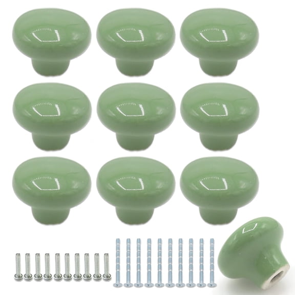 10Pack Ceramic Cabinet Knobs, 1.26Inch/32mm Sky Blue Round Drawer Dresser Knob Pulls Handle with Screws, for Kitchen Cupboards, Wardrobes, Children's Rooms, Bedroom Furniture & Office Desks