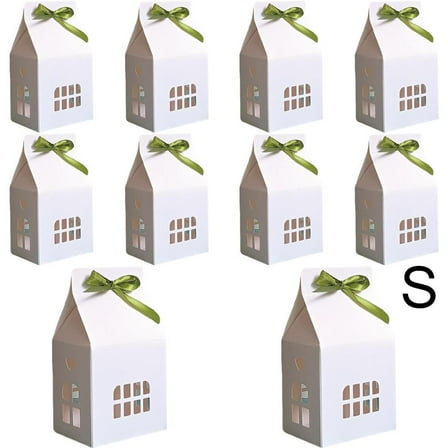 10Pack Cottage House Shaped Gift Boxes,Large Party Favor Treat Box with Ribbons,House Shaped Candy Cookie Box,Snack Goodie Desserts Containers for Birthday,Wedding,Christmas