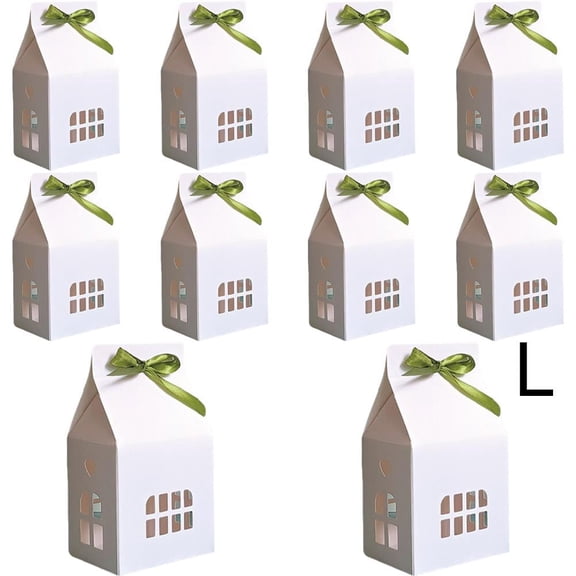 10Pack Cottage House Shaped Gift Boxes,Large Party Favor Treat Box with Ribbons,House Shaped Candy Cookie Box,Snack Goodie Desserts Containers for Birthday,Wedding,Christmas
