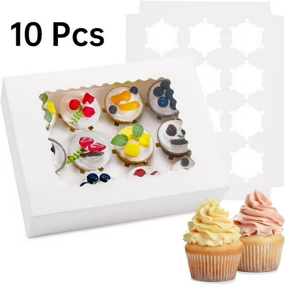 10Pack Cupcake Boxes12 Count with Window,10.25 in x 13.25 in x 4 in for Cupcakes, Desserts, Celebrate